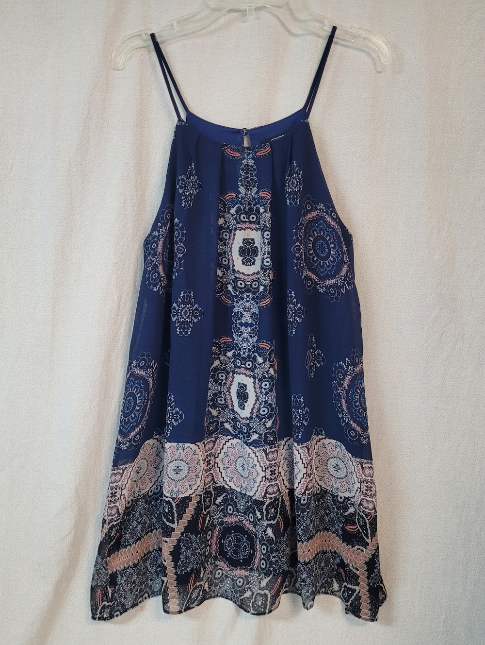 Sweet Wanderer Navy Blue Sheer Overlay Sundress, Small Boho Indie Festival